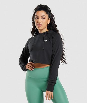 Bluzy Z Kapturem Damskie Gymshark Treningowe Cropped Czarne | PL 2732TCE